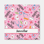ナースメディカルアートパーソナライズされたピンクネームバッジ マグネット (正面)