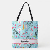 ナースメディカルアートライトブルーパーソナライズされた名 トートバッグ (正面)