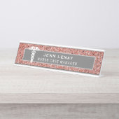 ナースメディカルカデウスピンクローズ金ゴールドグリッター デスクネームプレート (正面)