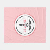 ナースメディカルカドゥセウス赤面ピンク フリースブランケット (正面(横))