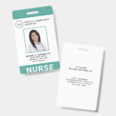 ナースメディカルグリーンティール（緑がかった色）病院のロゴ写真ID バッジ (Front & Back)