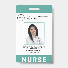 ナースメディカルグリーンティール（緑がかった色）病院のロゴ写真ID バッジ