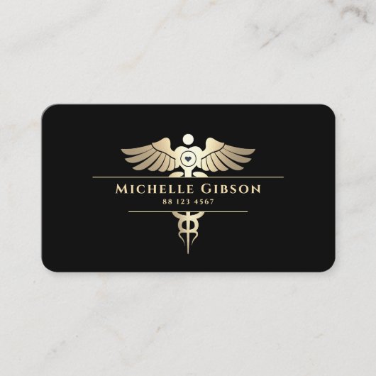 ナースメディカルドクターカドゥセエレガントスブラック金ゴールド 名刺 (正面)