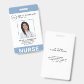 ナースメディカルライトブルー病院のロゴ写真ID バッジ (Front & Back)