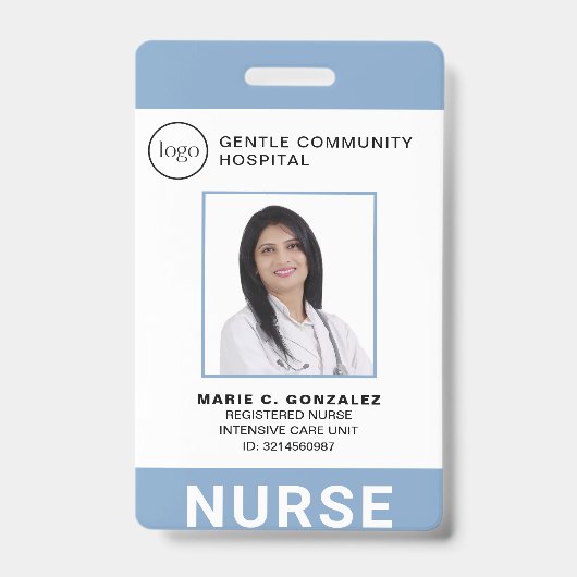 ナースメディカルライトブルー病院のロゴ写真ID バッジ (Front)