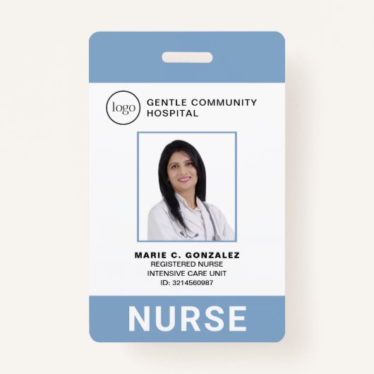 ナースメディカルライトブルー病院のロゴ写真ID バッジ (正面)