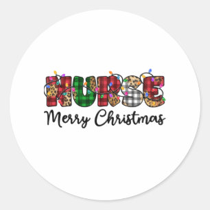 ナースメリークリスマスライトヒョウ印刷バッファロー ラウンドシール