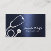ナースモダン介護者ネイビーブルー金属医療 名刺 (正面)