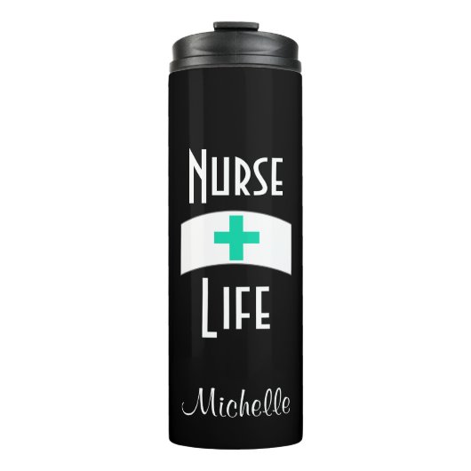 ナースライフ引用文ブラックターコイズナースズハット タンブラー (正面)