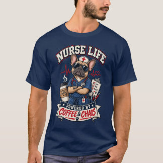 ナースライフ コーヒーとカオスに支えられたドッグTシャツ Tシャツ