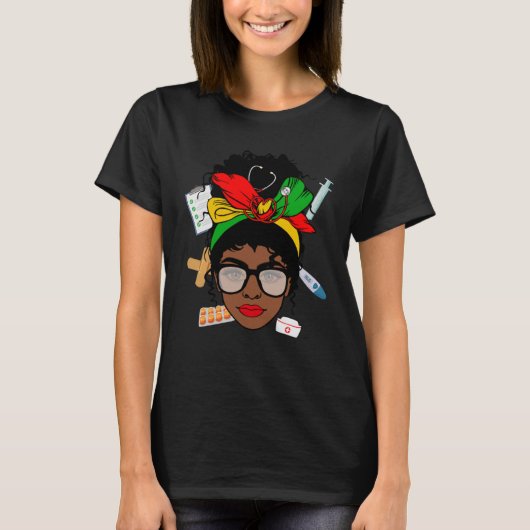 ナースライフMessy Bun Afro Medical Assistant Africa Tシャツ (正面)