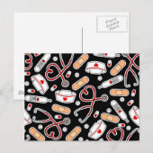 ナースラブプリントブラックバックグラウンド ポストカード (正面/裏面)