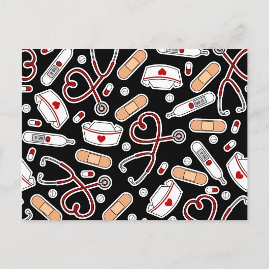 ナースラブプリントブラックバックグラウンド ポストカード (正面)