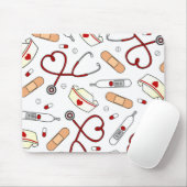 ナースラブプリントホワイト マウスパッド (マウス)