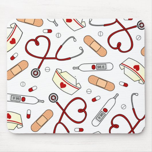 ナースラブプリントホワイト マウスパッド (正面)