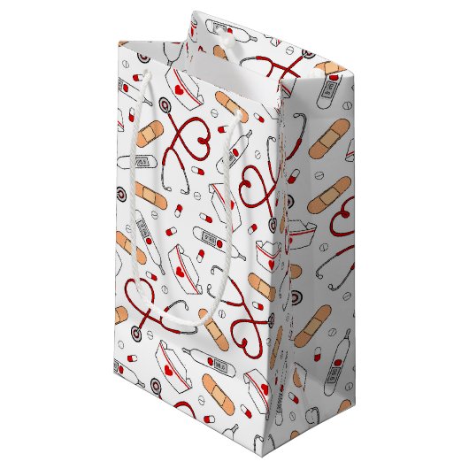 ナースラブプリント白の背景 スモールペーパーバッグ (正面アングル)