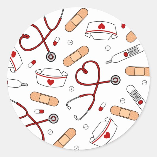 ナースラブプリント白の背景 ラウンドシール (正面)