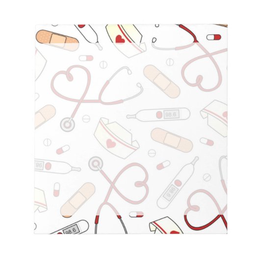 ナースラブプリント白地 ノートパッド (正面)