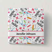 ナースラブホワイトネームバッジパーソナライズ 缶バッジ (正面)