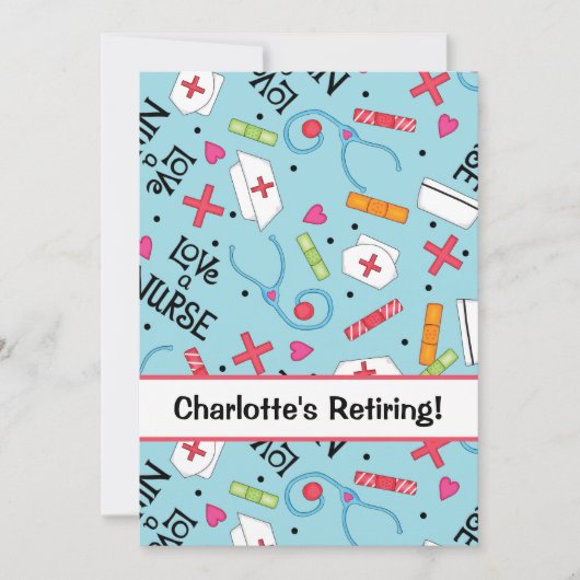 ナースリタイアメントパーティーお祝いターコイズブルー 招待状 (正面)