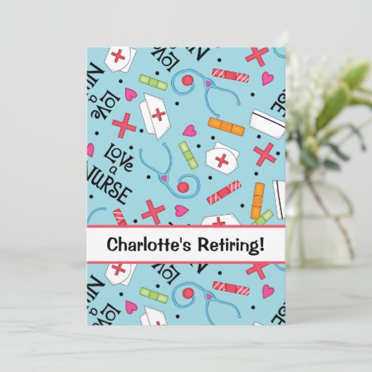 ナースリタイアメントパーティーお祝いターコイズブルー 招待状 (スタンド正面)