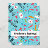 ナースリタイアメントパーティーお祝いターコイズブルー 招待状 (正面/裏面)