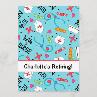 ナースリタイアメントパーティーお祝いターコイズブルー 招待状