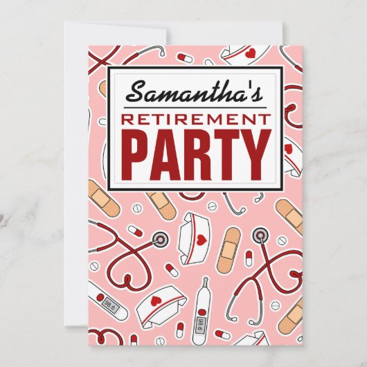 ナースリタイアメントパーティーピンク 招待状 (正面)