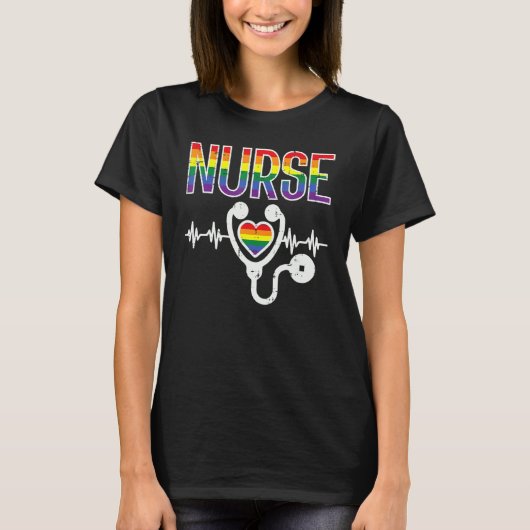 ナースレインボーフラッグゲイプライドアリーLgbtq月男性 Tシャツ (正面)