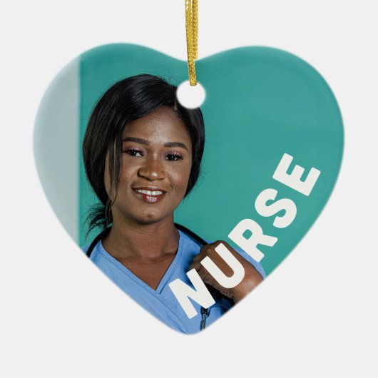 ナース一種類の写真カスタムハート セラミックオーナメント (正面)