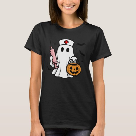 ナース不気味幽霊ハロウィーン医療従事者 Tシャツ (正面)