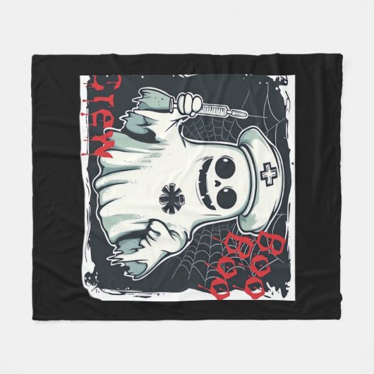 ナース不気味幽霊幽霊のよく出るクルーGhostly N フリースブランケット (正面(横))