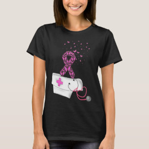 ナース乳がん認識度ピンクリボン聴診器 Tシャツ