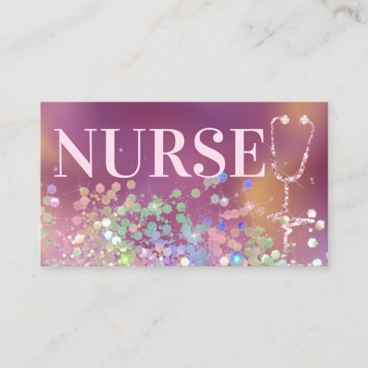 ナース介護エレガントグリッターメディカルパープル 名刺 (正面)