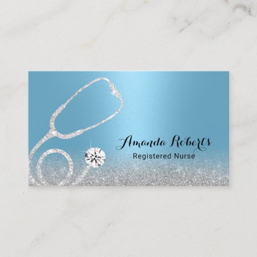 ナース介護モダングリッターライトブルー医療 名刺 (正面)