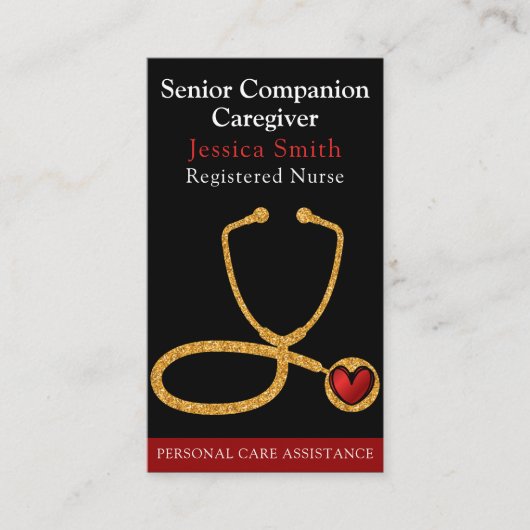 ナース介護モダン金グリッター医療 名刺 (正面)