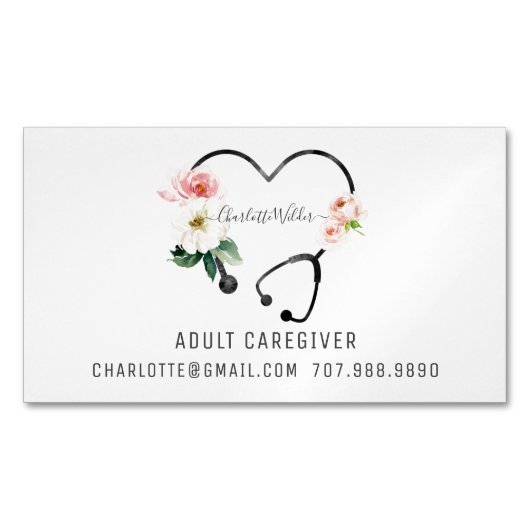 ナース介護者フローラ聴診器のプロモーション マグネット名刺 (正面)