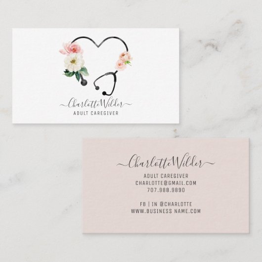 ナース介護者フローラ聴診器名刺 名刺 (正面/裏面)