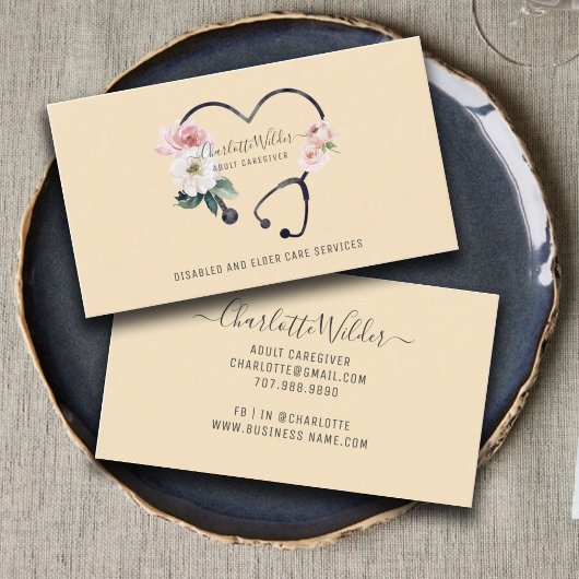 ナース介護者フローラ聴診器名刺 名刺