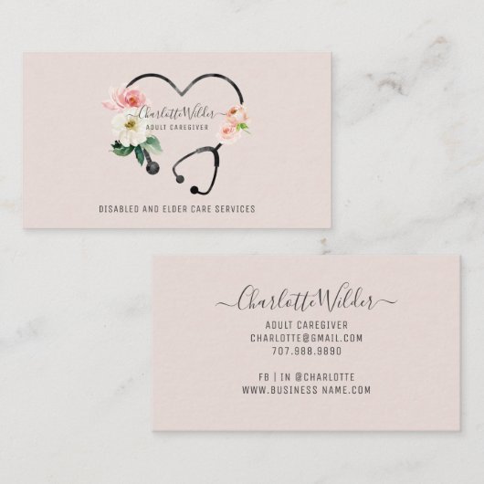 ナース介護者フローラ聴診器名刺 名刺 (正面/裏面)