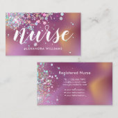 ナース介護者ホログラフィックグリッター医療用パープル 名刺 (正面/裏面)