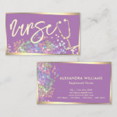 ナース介護者ホログラフィックグリッター紫金ゴールド 名刺 (正面/裏面)