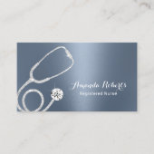 ナース介護者モダンダスティブルーメタリックメディカル 名刺 (正面)