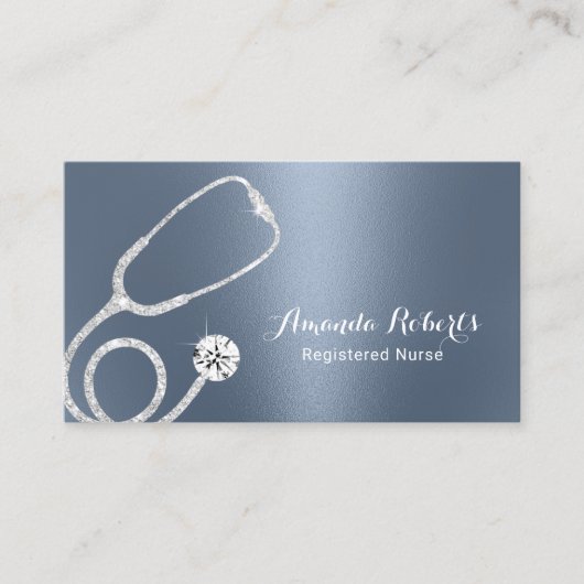 ナース介護者モダンダスティブルーメタリックメディカル 名刺 (正面)
