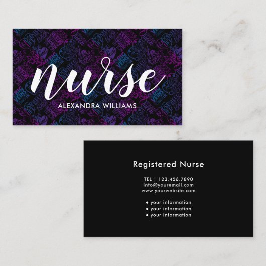 ナース介護者モダン医療ブラックビジネスカード 名刺 (正面/裏面)