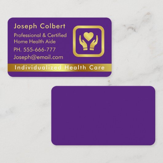 ナース介護者医療エレガント紫グラデーション 名刺 (正面/裏面)