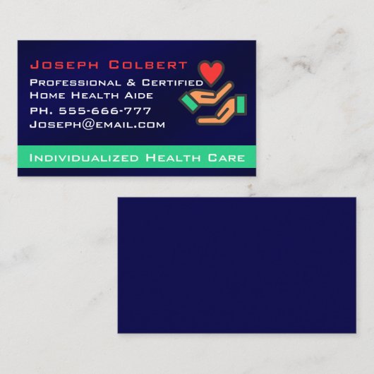 ナース介護者医療モダンネイビーブルー 名刺 (正面/裏面)