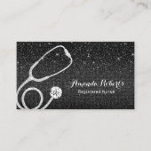 ナース介護者医療モダンブラックグリッター 名刺 (正面)