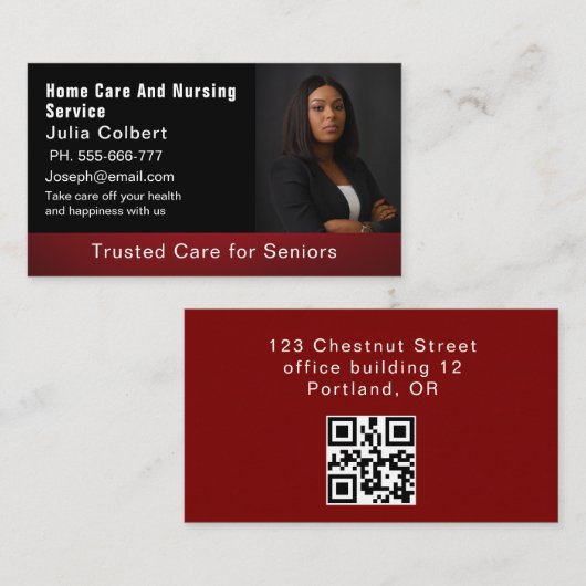 ナース修エレガント理者ブラックQRコード 名刺 (正面/裏面)