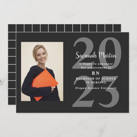 ナース写真2023卒業ブラック 案内状 (正面/裏面)